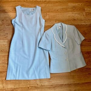 Kaspar Vintage Baby Blue 2-Piece Dress & Jacket Suit Set Size 6 — Like New